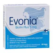 Evonia Biotin Plus 5mg 60 kaps. / 35g - Ravintolisät - 81000045 - 1